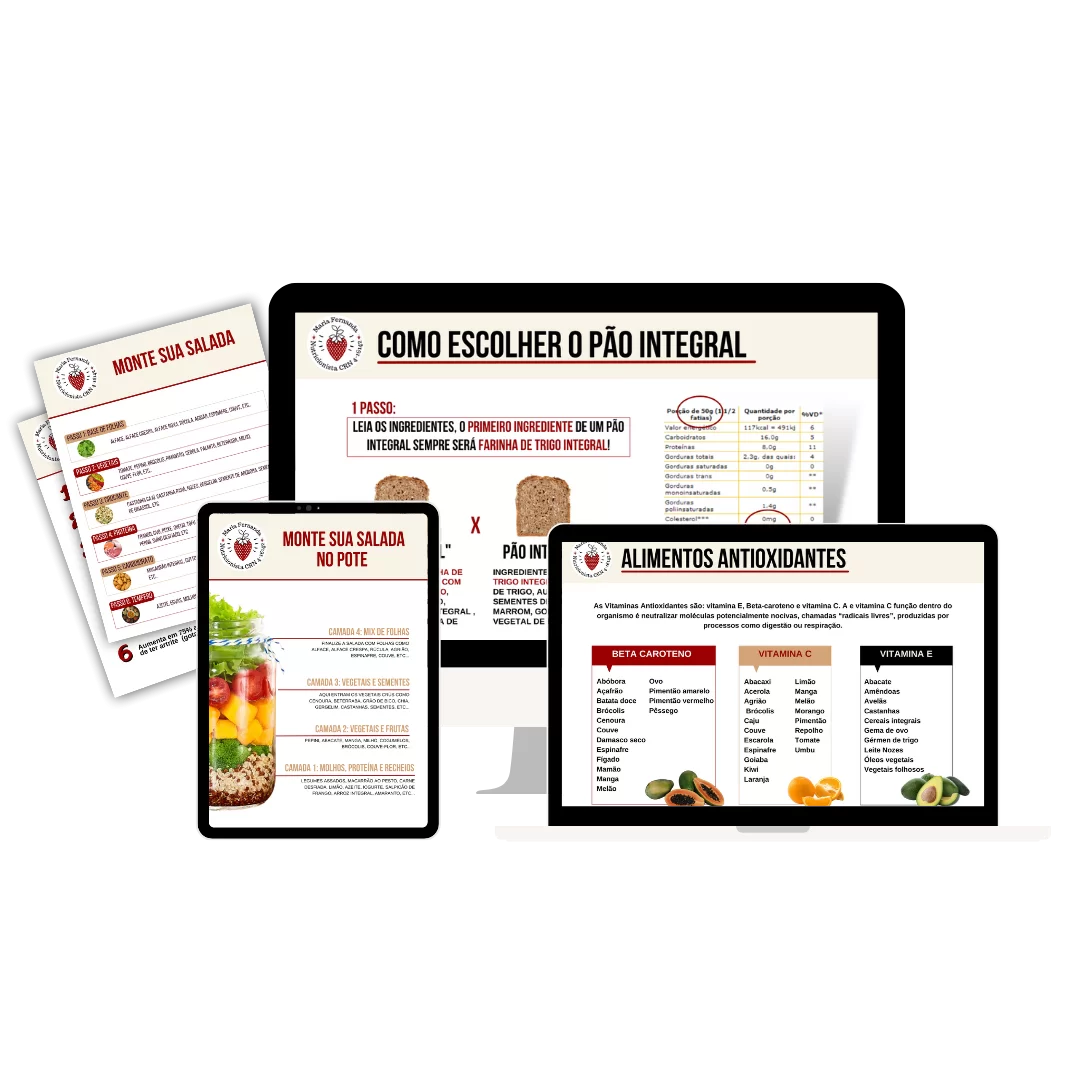 Materiais de apoio: como montar salada no pote, como escolher o pão integral e alimentos antioxidantes